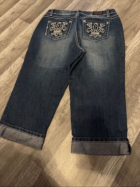 Earl Jeans Dark Blue Embellished Ankle Crop Jeans